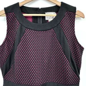 Tabitha Anthropologie Black Red Fit Flare Dress Sleeveless Size 12 Moto Textured